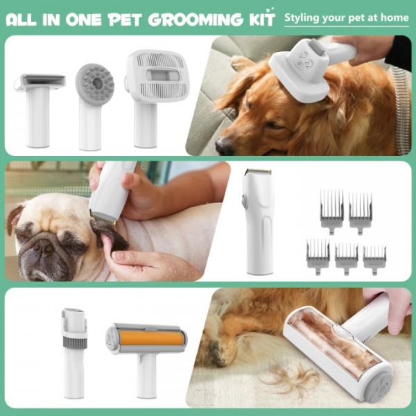 Homeika Upgraded Dog Grooming Kit, 3L Low Noise Pet Groommer Kit Vacuum Cleaner, Electric Clippers Cleaning Sets, 5 Guide Combs (3mm-24mm), Home Pet Hair Vacuum for Shedding Grooming,for Dogs Cats