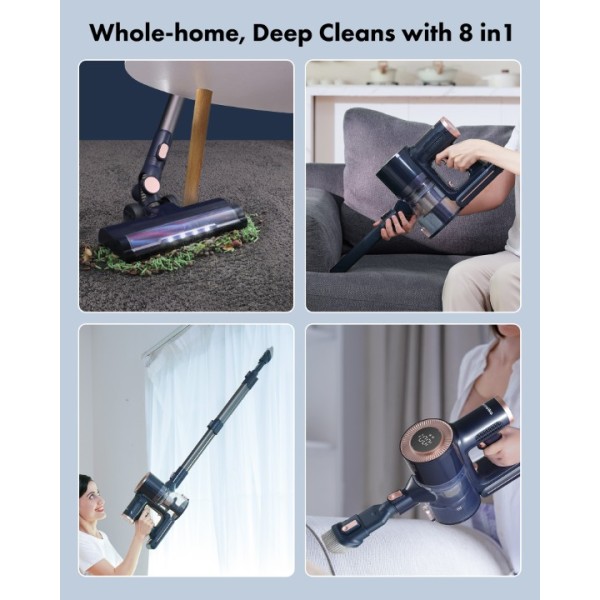 Homeika Cordless Vacuum Cleaner, 20Kpa Powerful Suction Vacuum with LED Display, 8 in 1 Lightweight Stick Vacuum Cleaner with 30 Min Runtime Detachable Battery for Carpet and Hard Floor Pet Hair Blue