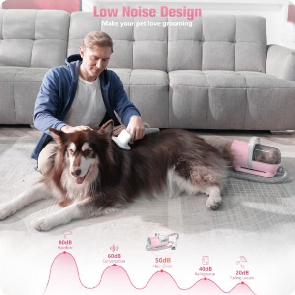 Homeika Pet Grooming Vacuum Suction 99% Pet Hair, Dog Hair Vacuum with 8 Pet Grooming Tools, 6 Nozzles, Deshedding/Grooming/Nail Grinder/Paw Trimmer/Clipper for Dogs Cats, Storage Bag,1.5L, Pink