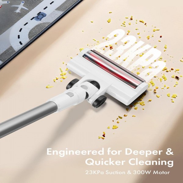 Homeika Cordless Vacuum Cleaner, 300W 23KPa Powerful Suction Vacuum with LED Display, 3 Suction, 48mins Runtime, Lightweight Stick Cleaner with Sofa Brush for Hard Floor/Carpet/Pet Hair/Car, White