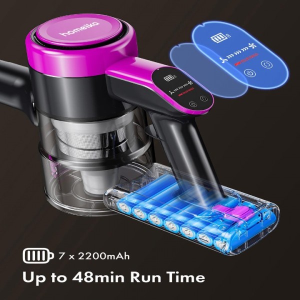 Homeika Cordless Vacuum Cleaner, 300W 23KPa Powerful Suction Vacuum with LED Display, 3 Suction, 48mins Runtime, Lightweight Stick Cleaner with Sofa Brush for Hard Floor/Carpet/Pet Hair/Car, Black