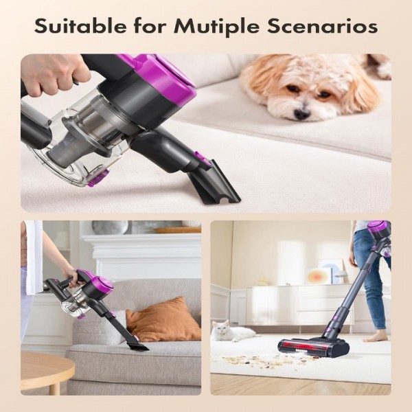 Homeika Cordless Vacuum Cleaner, 300W 23KPa Powerful Suction Vacuum with LED Display, 3 Suction, 48mins Runtime, Lightweight Stick Cleaner with Sofa Brush for Hard Floor/Carpet/Pet Hair/Car, Black