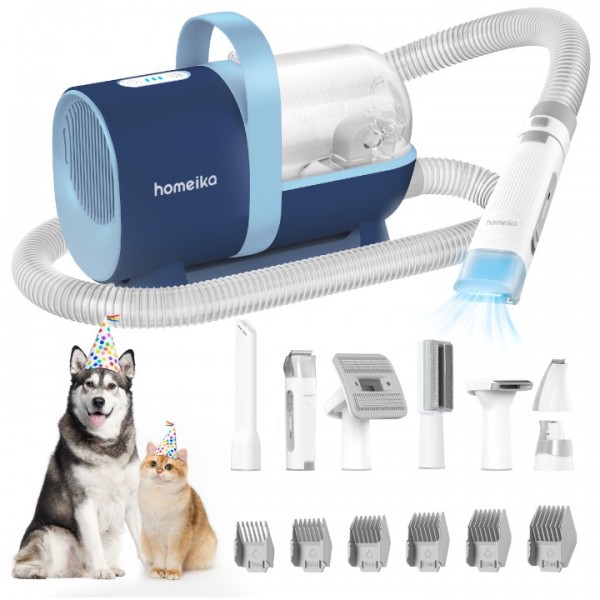 Homeika Pet Grooming Kit, 3.0L Dog Hair Vacuum Suction 99% Pet Hair, 7 Pet Grooming Tools, Storage Bag, 5 Nozzles, Quiet Pet Vacuum Groomer with Massage Nozzle for Dogs Cats, Blue