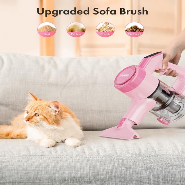 Homeika Cordless Vacuum Cleaner, 300W 23KPa Powerful Suction Vacuum with LED Display, 3 Suction, 48mins Runtime, Lightweight Stick Cleaner with Sofa Brush for Hard Floor/Carpet/Pet Hair/Car, Pink