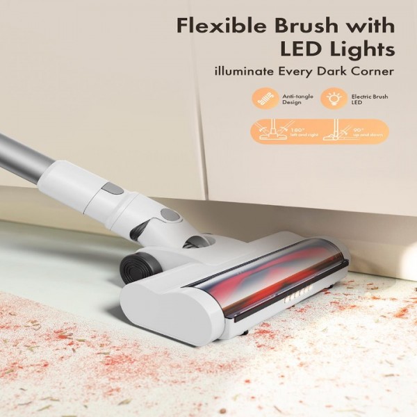 Homeika Cordless Vacuum Cleaner, 300W 23KPa Powerful Suction Vacuum with LED Display, 3 Suction, 48mins Runtime, Lightweight Stick Cleaner with Sofa Brush for Hard Floor/Carpet/Pet Hair/Car, White