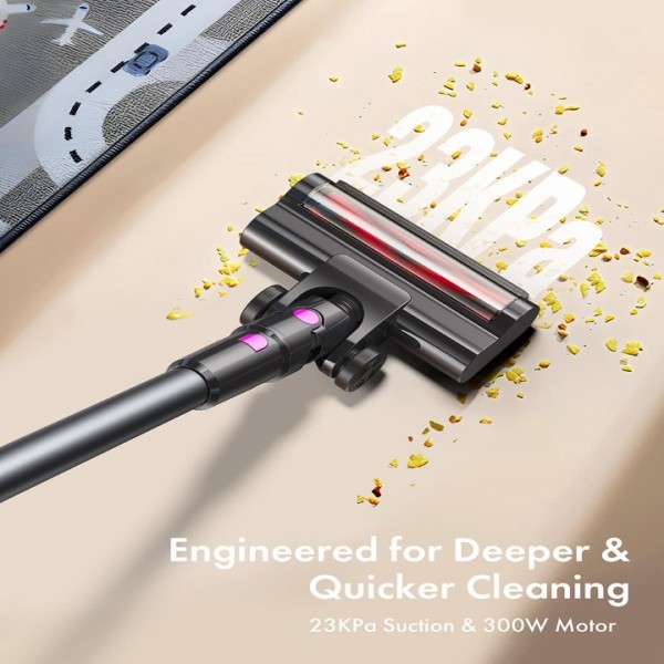 Homeika Cordless Vacuum Cleaner, 300W 23KPa Powerful Suction Vacuum with LED Display, 3 Suction, 48mins Runtime, Lightweight Stick Cleaner with Sofa Brush for Hard Floor/Carpet/Pet Hair/Car, Black
