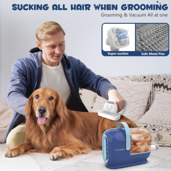 Homeika Pet Grooming Kit, 3.0L Dog Hair Vacuum Suction 99% Pet Hair, 7 Pet Grooming Tools, Storage Bag, 5 Nozzles, Quiet Pet Vacuum Groomer with Nail Roller/Massage Nozzle for Shedding Dogs Cats, Blue