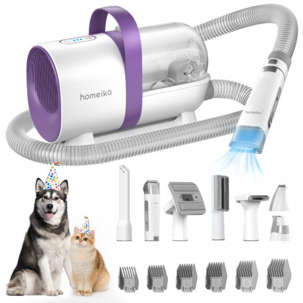 Homeika Pet Grooming Kit, 3.0L Dog Hair Vacuum Suction 99% Pet Hair, 7 Pet Grooming Tools, Storage Bag, 5 Nozzles, Quiet Pet Vacuum Groomer with Massage Nozzle for Shedding Dogs Cats, White