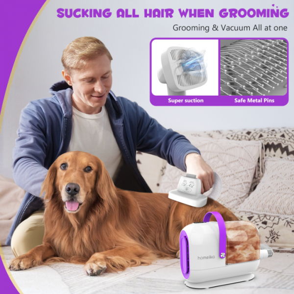 Homeika Pet Grooming Kit, 3.0L Dog Hair Vacuum Suction 99% Pet Hair, 7 Pet Grooming Tools, Storage Bag, 5 Nozzles, Quiet Pet Vacuum Groomer with Nail Roller/Massage Nozzle for Shedding Dogs Cats