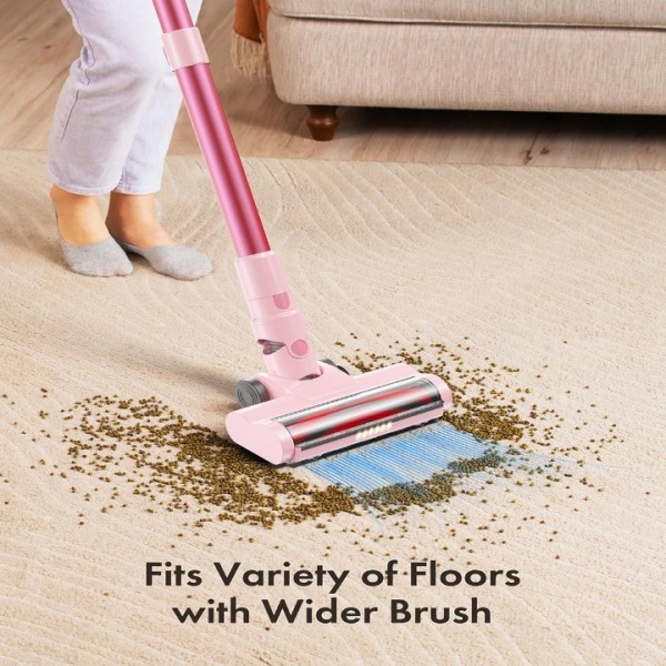 Homeika Cordless Vacuum Cleaner, 300W 23KPa Powerful Suction Vacuum with LED Display, 3 Suction, 48mins Runtime, Lightweight Stick Cleaner with Sofa Brush for Hard Floor/Carpet/Pet Hair/Car, Pink