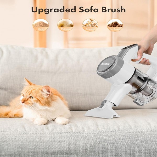 Homeika Cordless Vacuum Cleaner, 300W 23KPa Powerful Suction Vacuum with LED Display, 3 Suction, 48mins Runtime, Lightweight Stick Cleaner with Sofa Brush for Hard Floor/Carpet/Pet Hair/Car, White