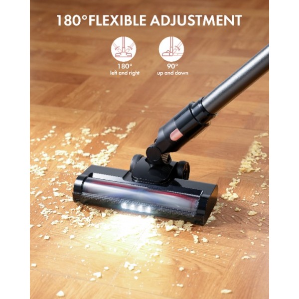 Homeika H320 Cordless Vacuum Cleaner, 28KPA Powerful Suction 8-in-1 Multi-Tool 55min Runtime LED Motorized Brush One-Click Dust Emptying for Pet Hair and Allergies,Black