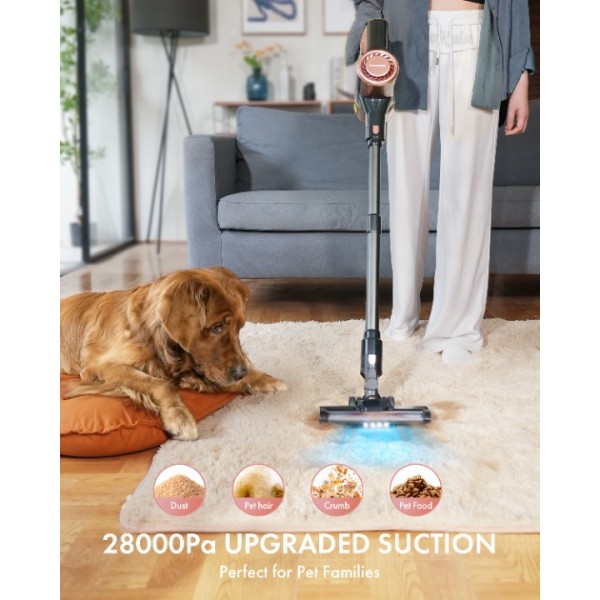 Homeika H320 Cordless Vacuum Cleaner, 28KPA Powerful Suction 8-in-1 Multi-Tool 55min Runtime LED Motorized Brush One-Click Dust Emptying for Pet Hair and Allergies,Black