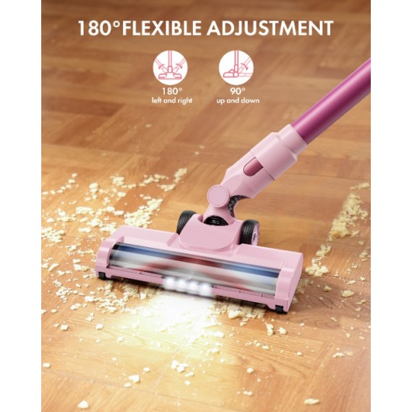 Homeika H320 Cordless Vacuum Cleaner, 28KPA Powerful Suction 8-in-1 Multi-Tool 55min Runtime LED Motorized Brush One-Click Dust Emptying for Pet Hair and Allergies,Pink