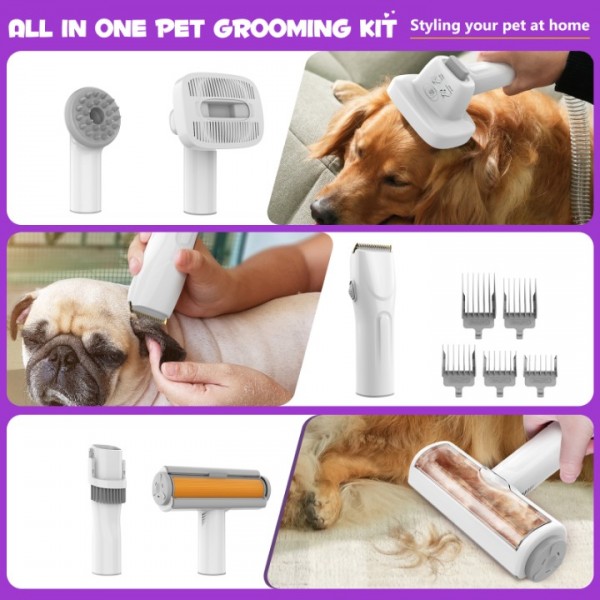 Homeika Upgraded Dog Grooming Kit, 3L Low Noise Pet Groommer Kit Vacuum Cleaner, Electric Clippers Cleaning Sets, 5 Guide Combs (3mm-24mm), Home Pet Hair Vacuum for Shedding Grooming,for Dogs Cats