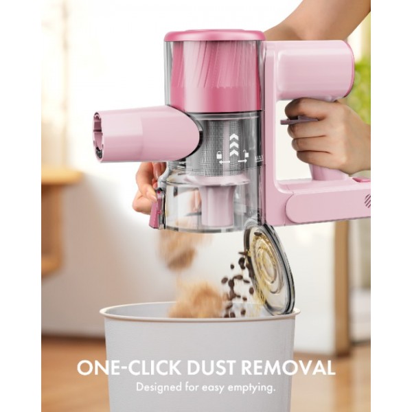 Homeika H320 Cordless Vacuum Cleaner, 28KPA Powerful Suction 8-in-1 Multi-Tool 55min Runtime LED Motorized Brush One-Click Dust Emptying for Pet Hair and Allergies,Pink
