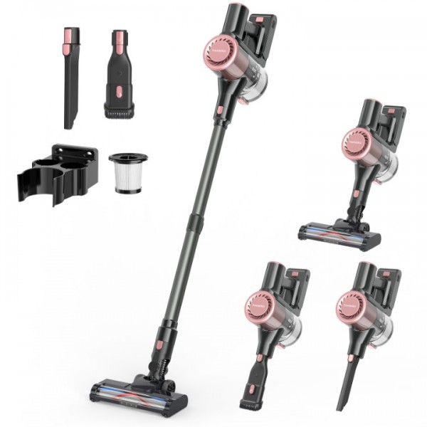 Homeika H320 Cordless Vacuum Cleaner, 28KPA Powerful Suction 8-in-1 Multi-Tool 55min Runtime LED Motorized Brush One-Click Dust Emptying for Pet Hair and Allergies,Black