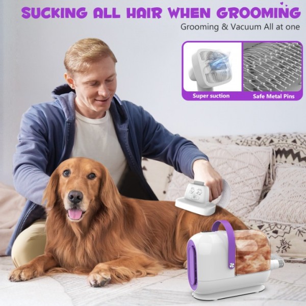 Homeika Upgraded Dog Grooming Kit, 3L Low Noise Pet Groommer Kit Vacuum Cleaner, Electric Clippers Cleaning Sets, 5 Guide Combs (3mm-24mm), Home Pet Hair Vacuum for Shedding Grooming,for Dogs Cats